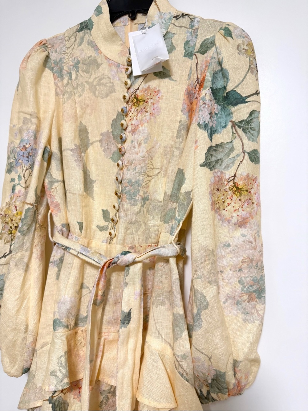 Zimmermann Illuminate Peplum Linen Midi Dress Lemon Hydrangea - AU2/US8 - NWOT - Picture 8 of 16
